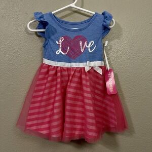 NWT Kidtopia Tutu Dress Pink Blue Heart Valentine's Theme Size‎ 18 Months